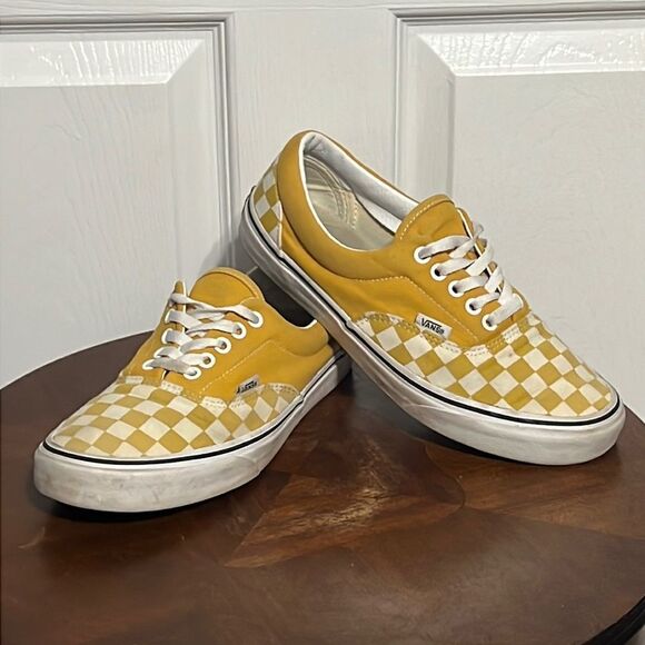 🔥VANS Off The Wall Lace Up Sneakers - Golden Yellow/White Checkered - EXCELLENT - Picture 1 of 11